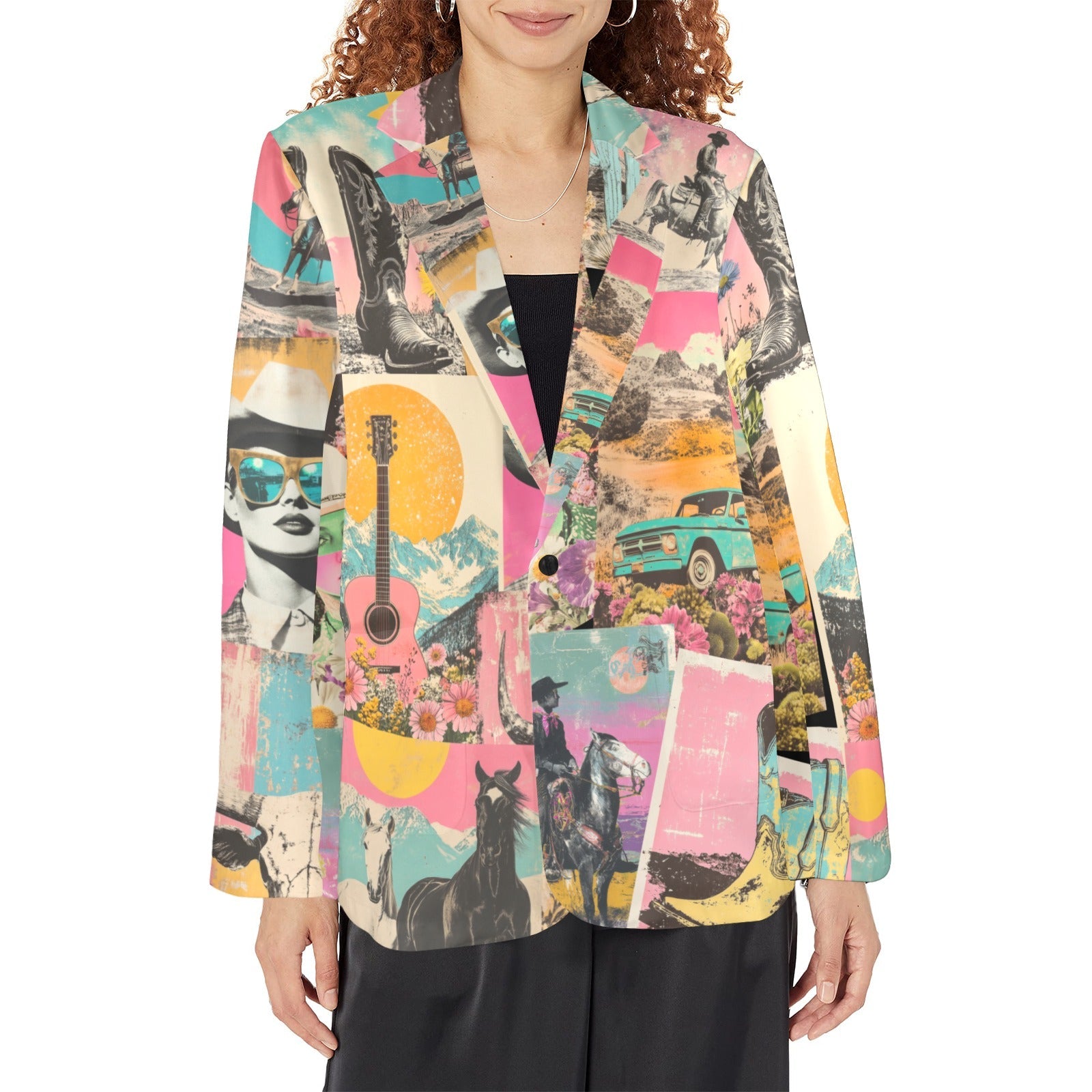 Baha Ranch Retro Pop Western Collage Blazer