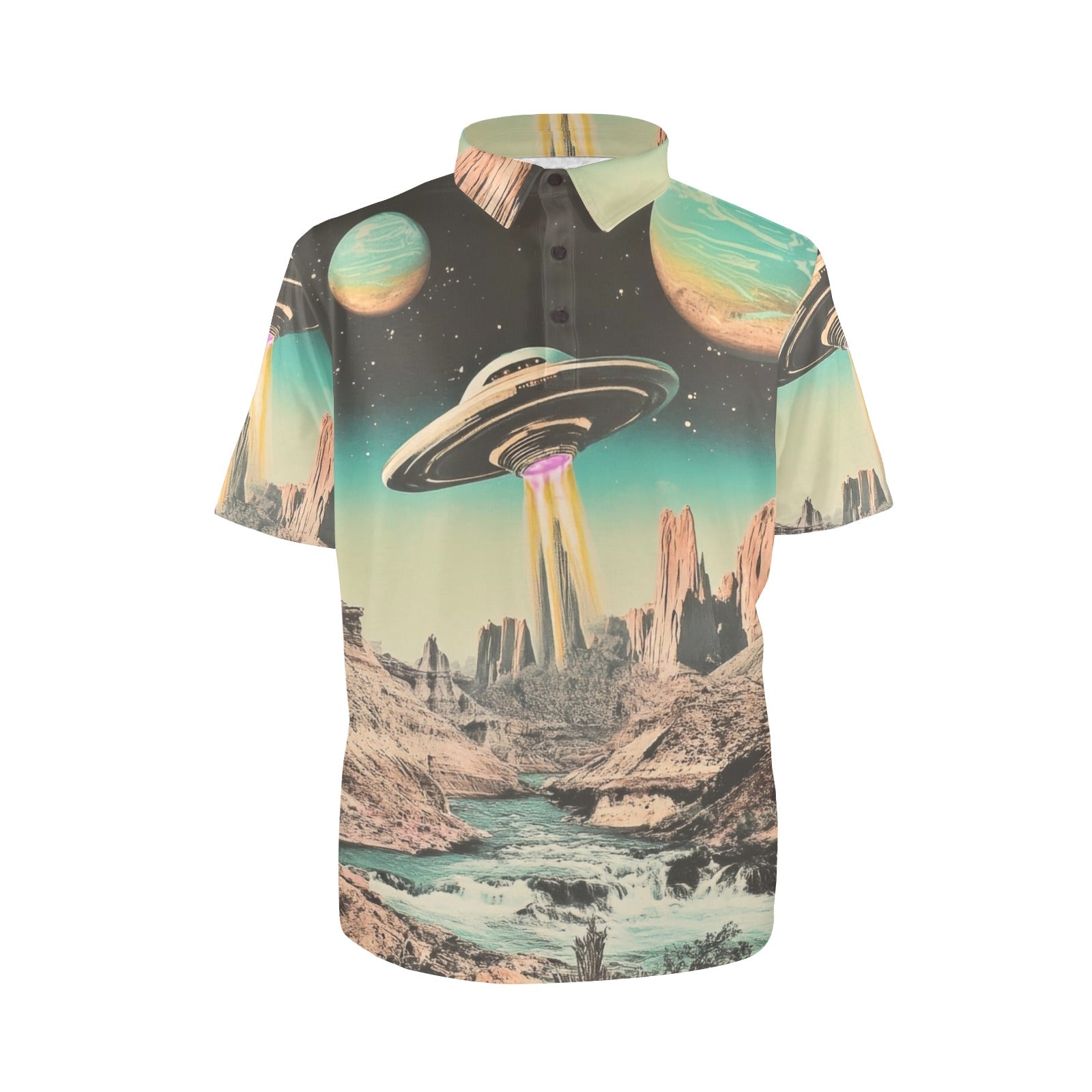 Baha Ranch Retro Pop Western Space Cowboy Polo Shirt