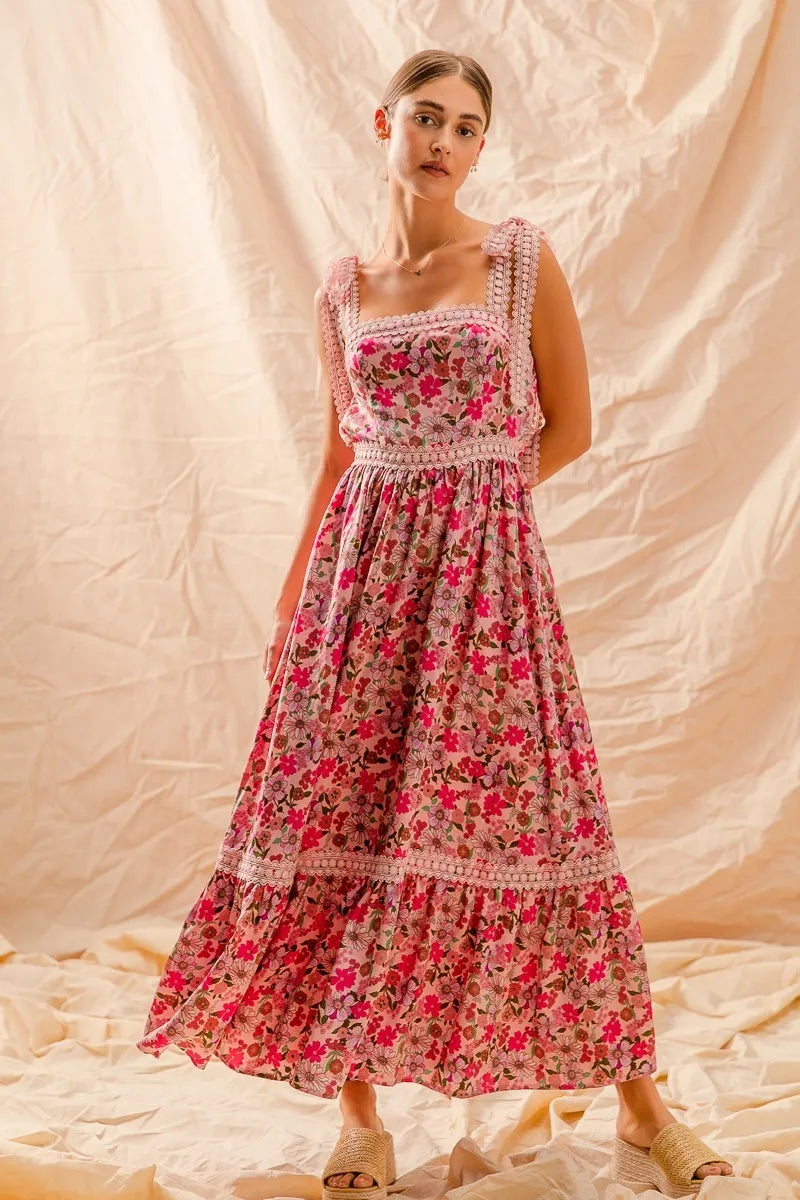 Garden Naked SO ME Floral Maxi Dress With Ribbon Tie Lace Strap