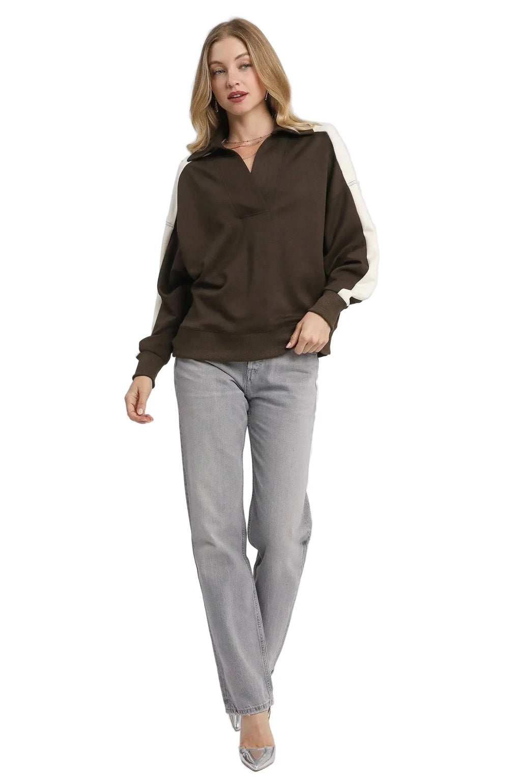 Garden Naked Umgee Color Block Polo Sweatshirt