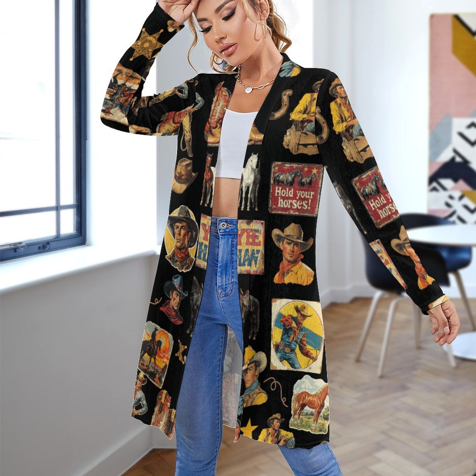 Vintage Cowboy Collage Western Lightweight Cardigan