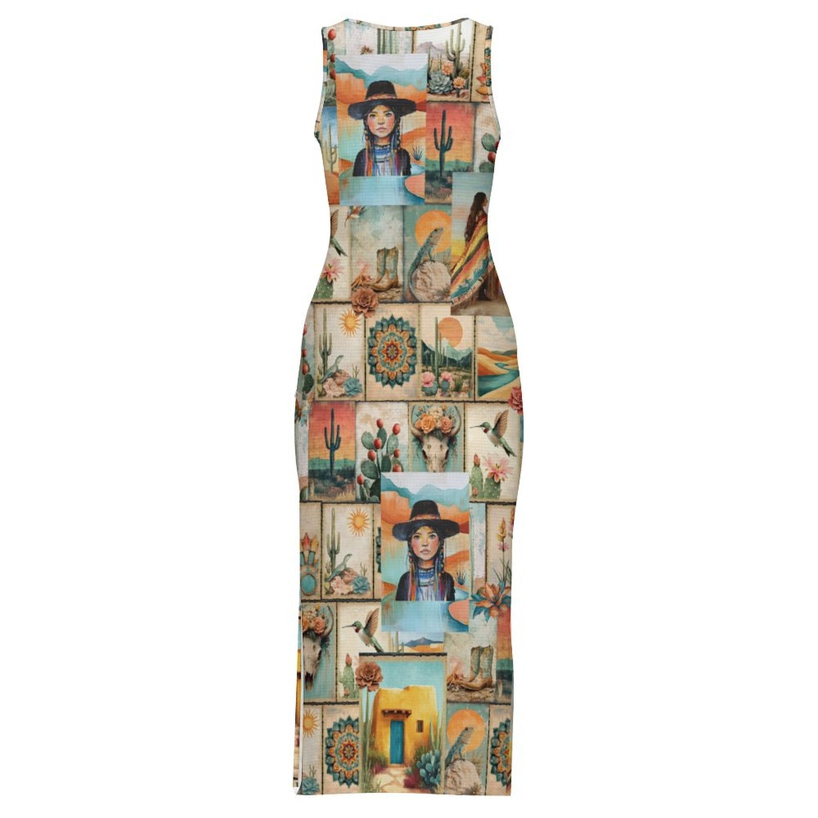 Colores de Mexico Pictures of the Southwest Sleeveless Bodycon Side Slit Long Dress