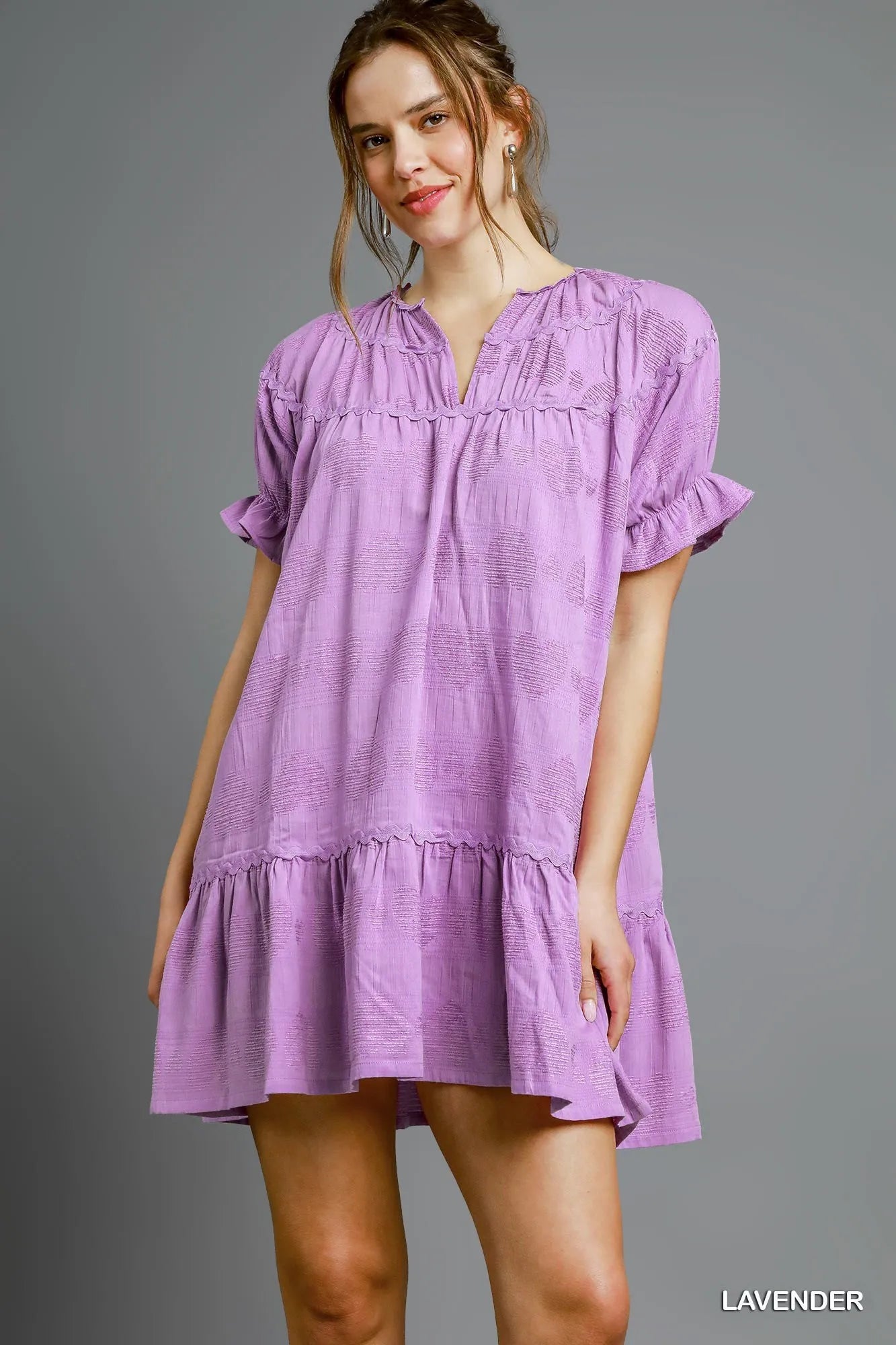 Garden Naked Umgee Heart Pattern Short Sleeve Ruffle Babydoll Dress