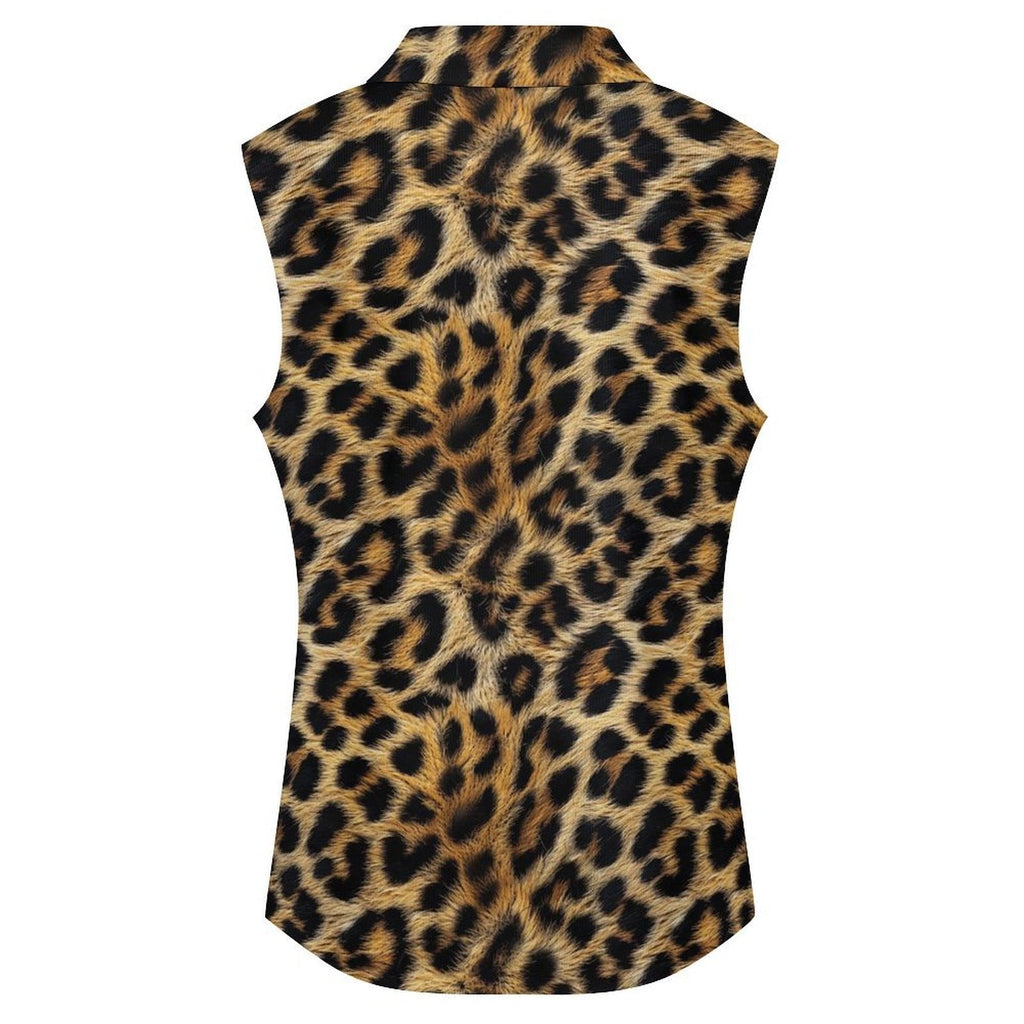 Baha Ranch Leopard Print Sleeveless Polo Top