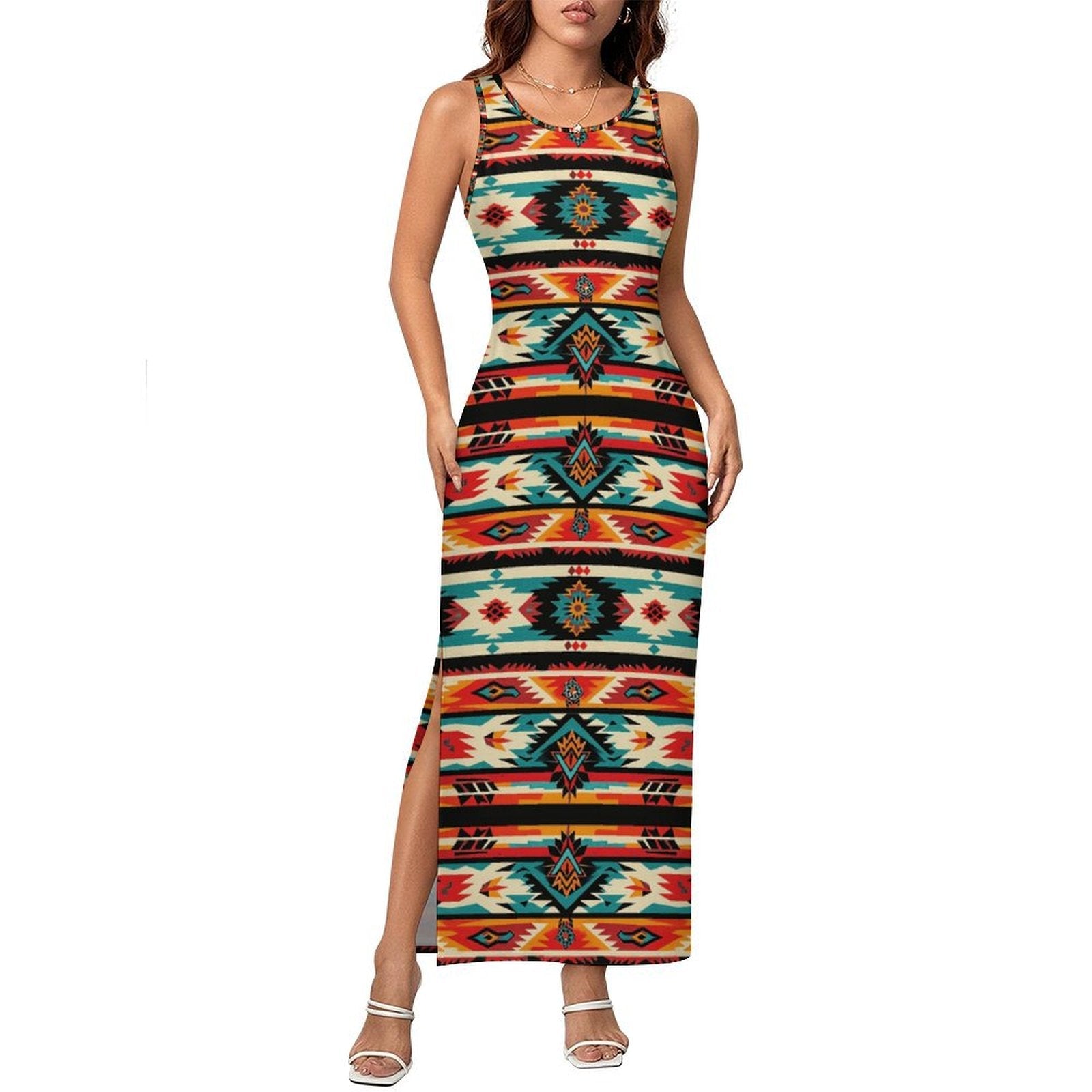 Santa Fe Sleeveless Bodycon Side Slit Western Maxi Long Dress