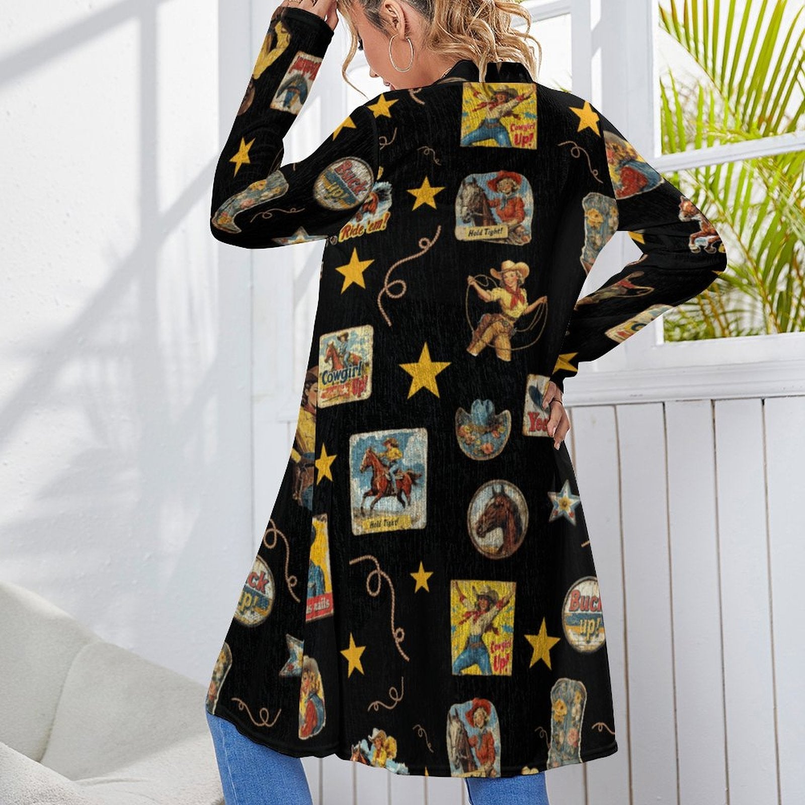 Vintage Cowgirl Collage Western Lightweight Cardigan