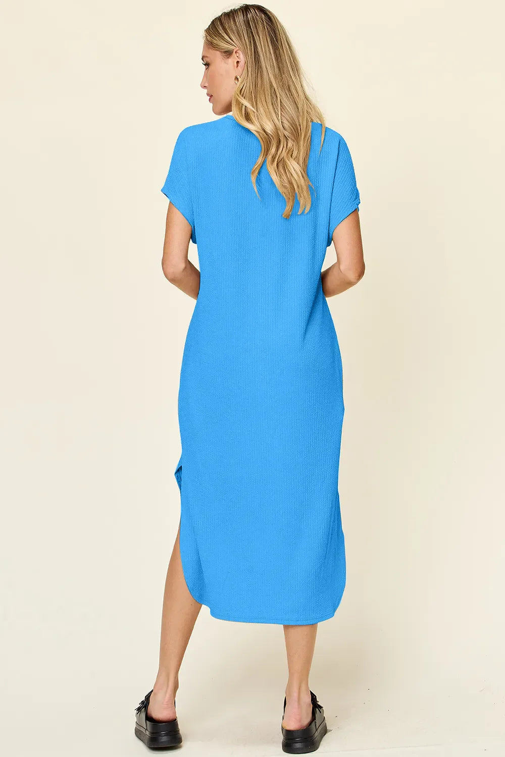 Garden Naked Double Take Full Size Round Neck Short Sleeve Slit Dress