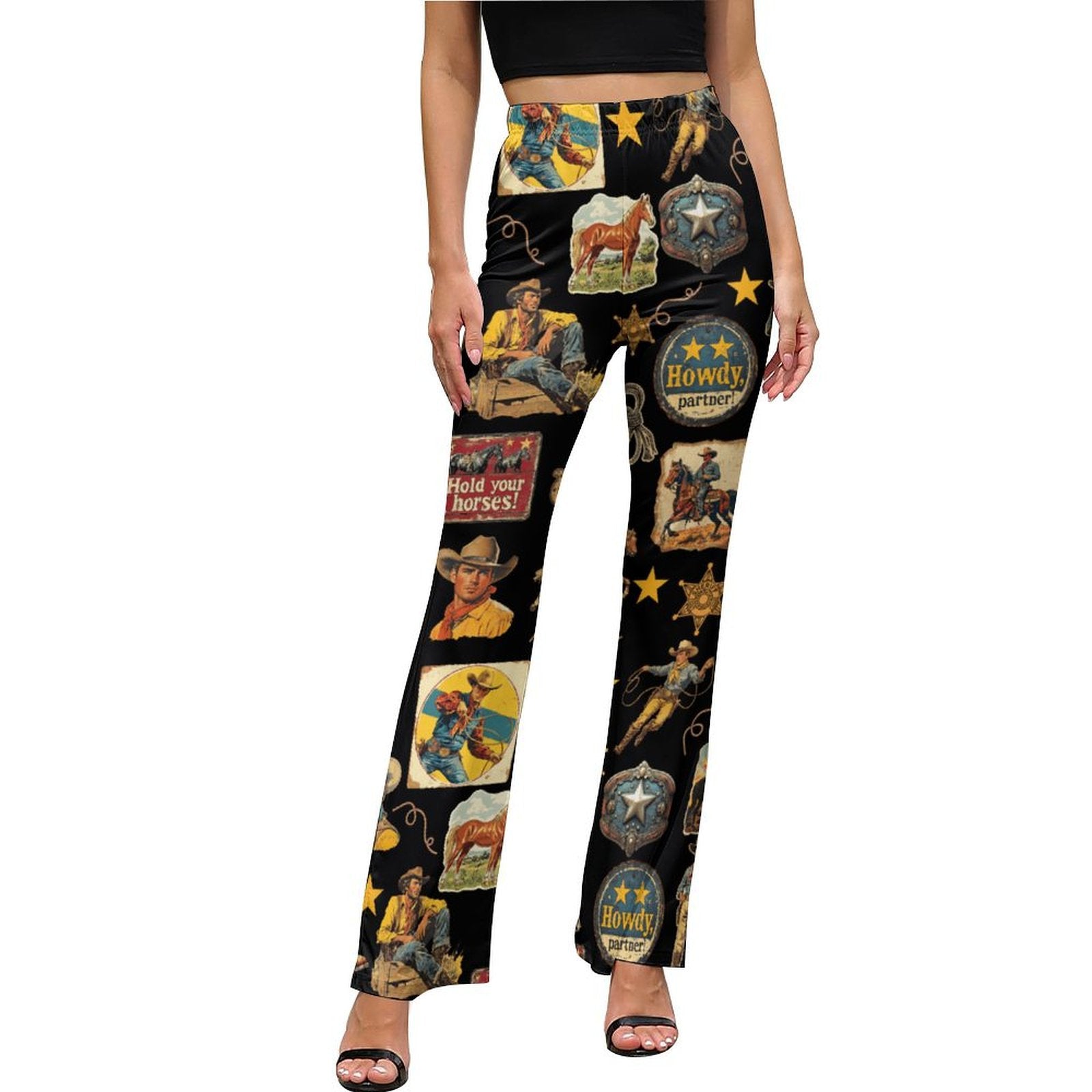 Vintage Cowboy Collage Western Flare Pants