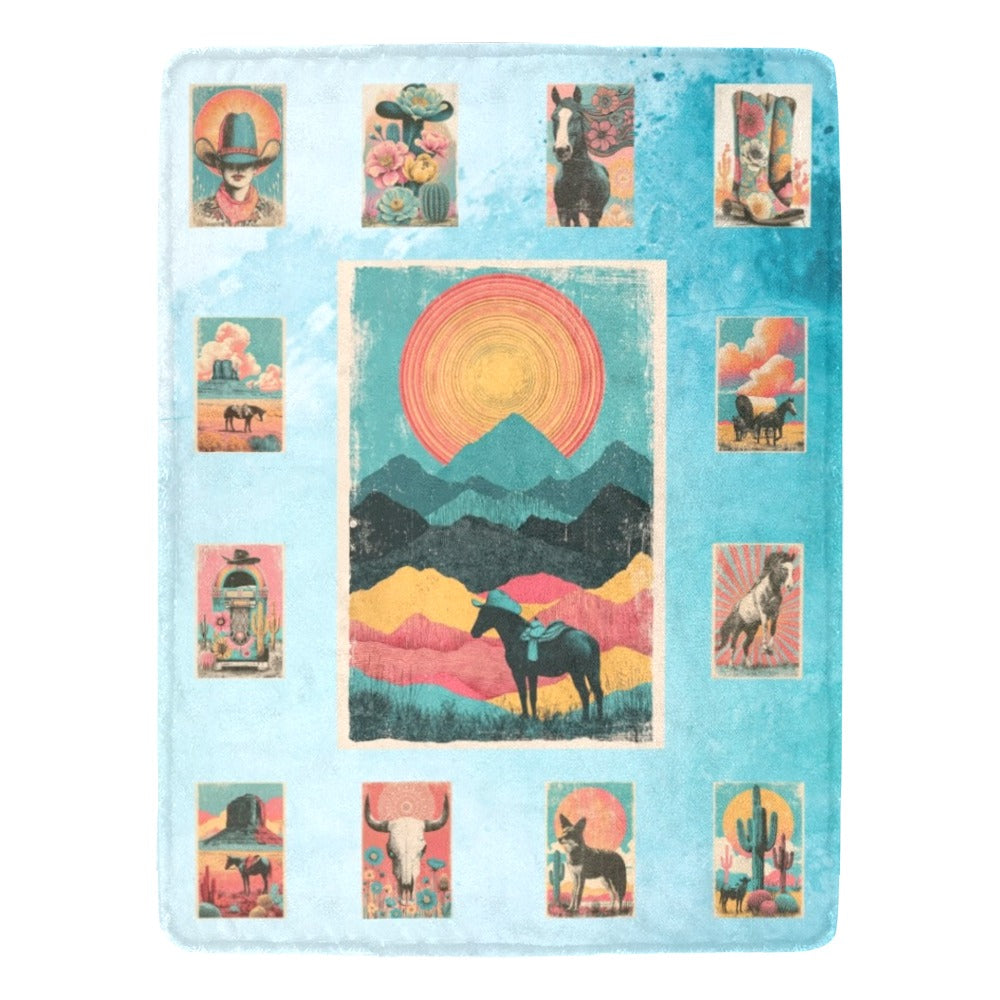 Baha Ranch Western Sunrise   Blanket 60 x 80 Ultra-Soft Micro Fleece Blanket Made in America