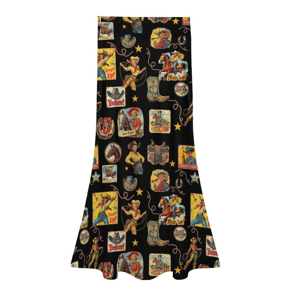 Vintage Cowgirl Collage Western Maxi Skirt