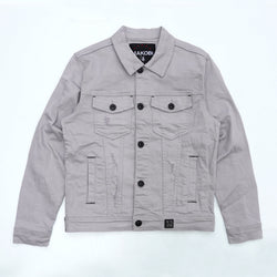 Makobi Core Denim Jacket in Light Gray, front view