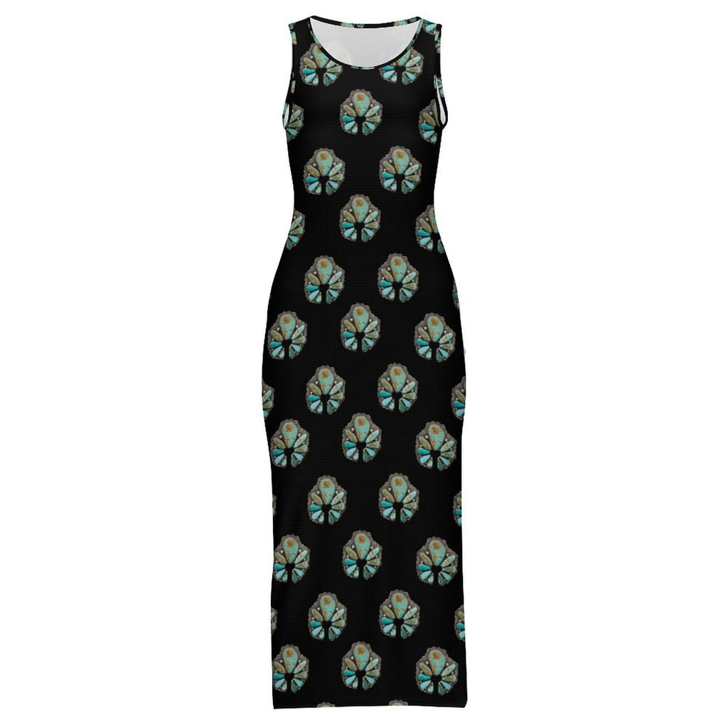Turquoise Naja Sleeveless Bodycon Side Slit Maxi Dress