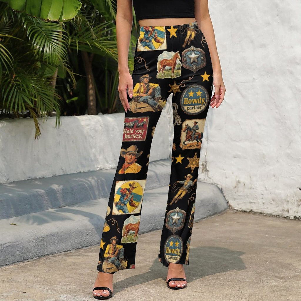 Vintage Cowboy Collage Western Flare Pants