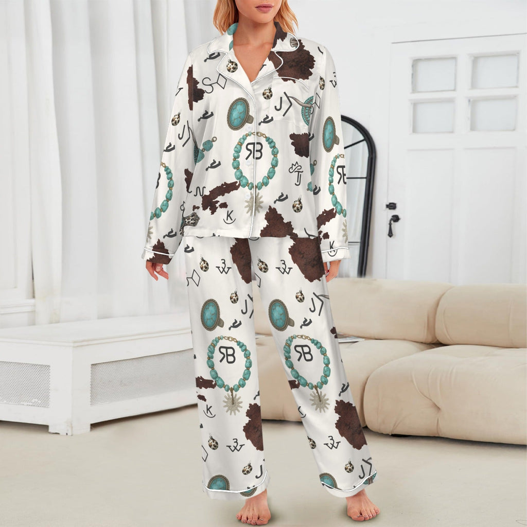 Brands & Turquoise Cowgirl Christmas Western Cowprint Satin Pajamas