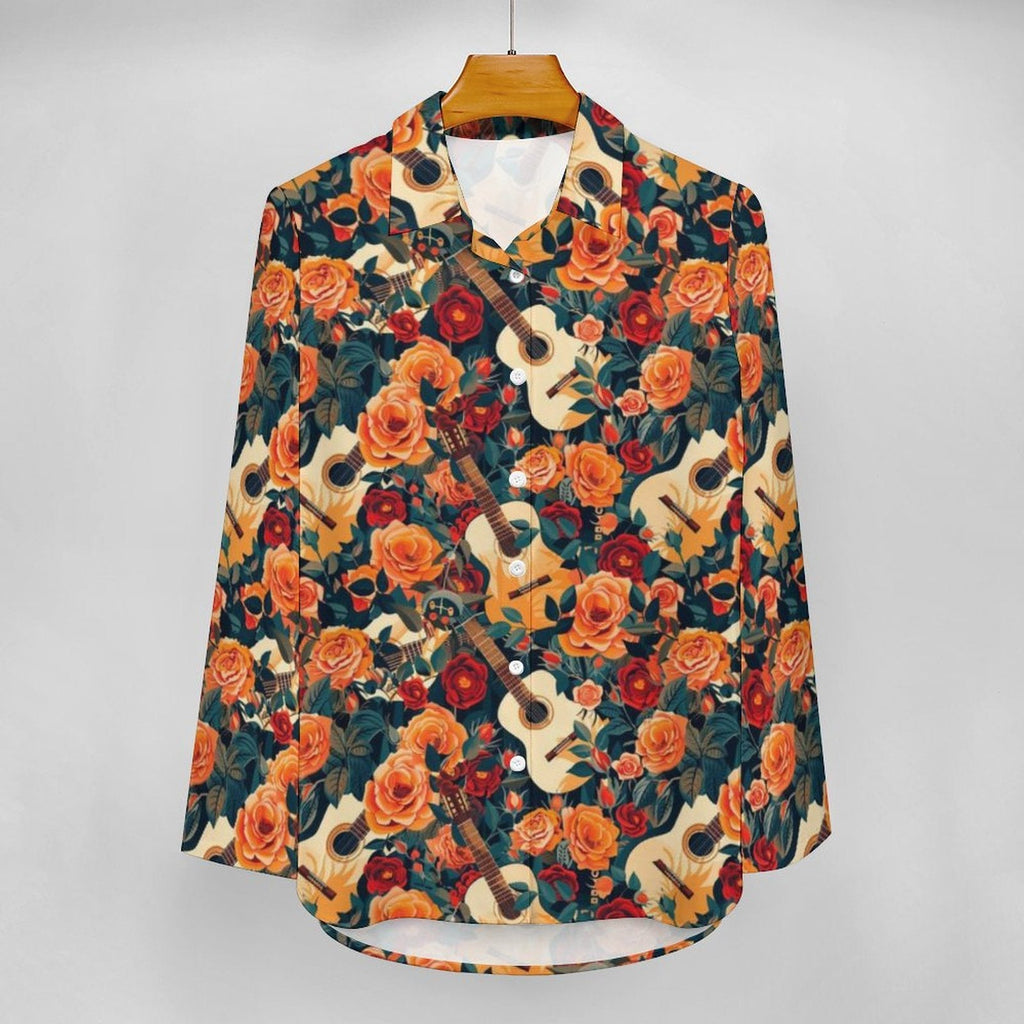 Baha Ranch Colores de Mexico Guitars and Roses Button up Blouse