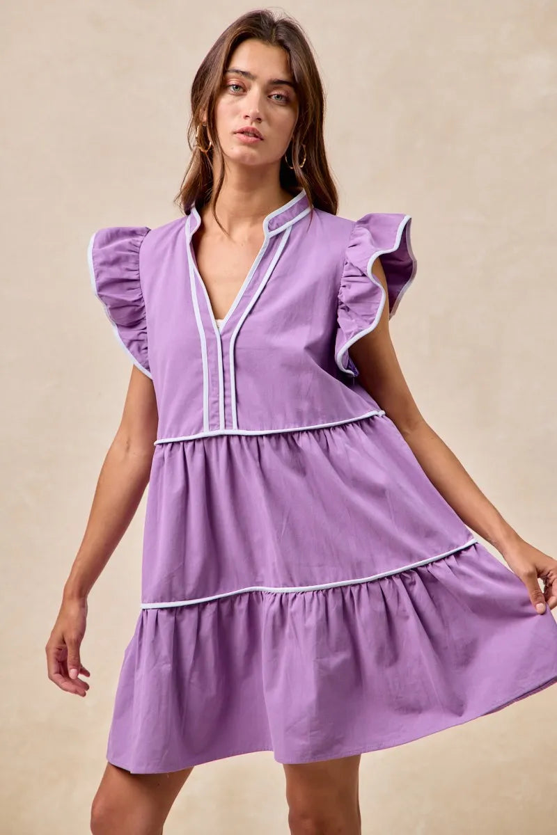 Garden Naked BiBi Gameday Theme Contrast Binding Ruffled Dress