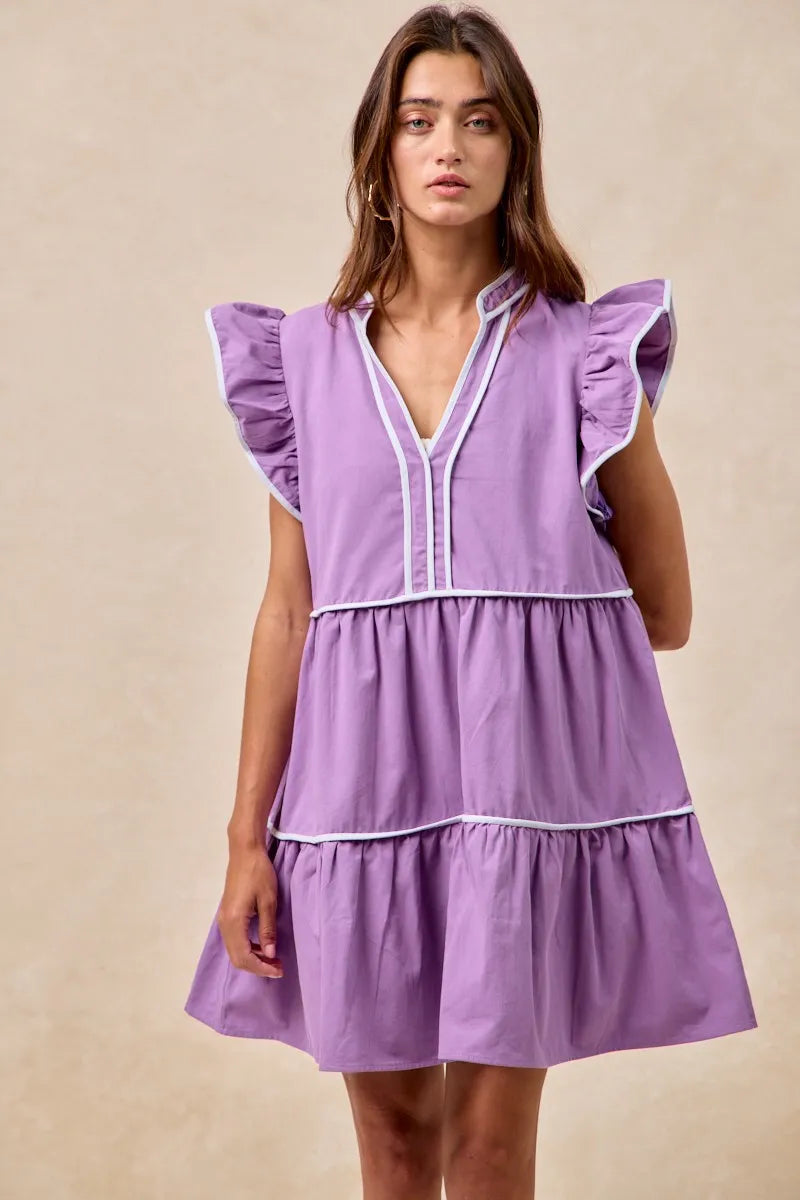 Garden Naked BiBi Gameday Theme Contrast Binding Ruffled Dress