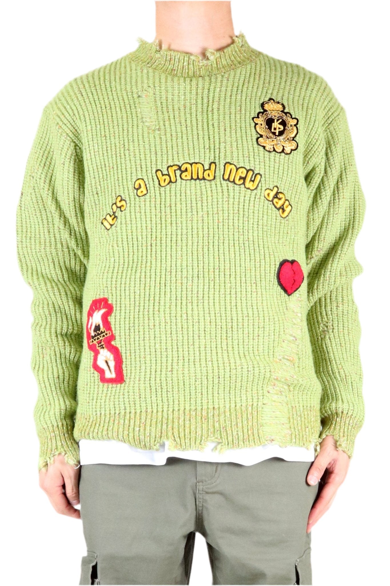 ORION Heavy Gauge Ripped Knit Sweater with patches