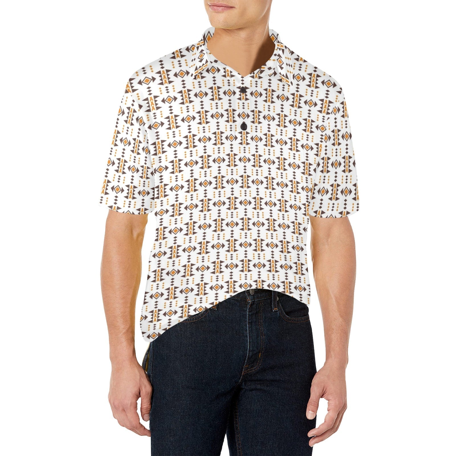 White Aztec Men's Polo Style Shirt