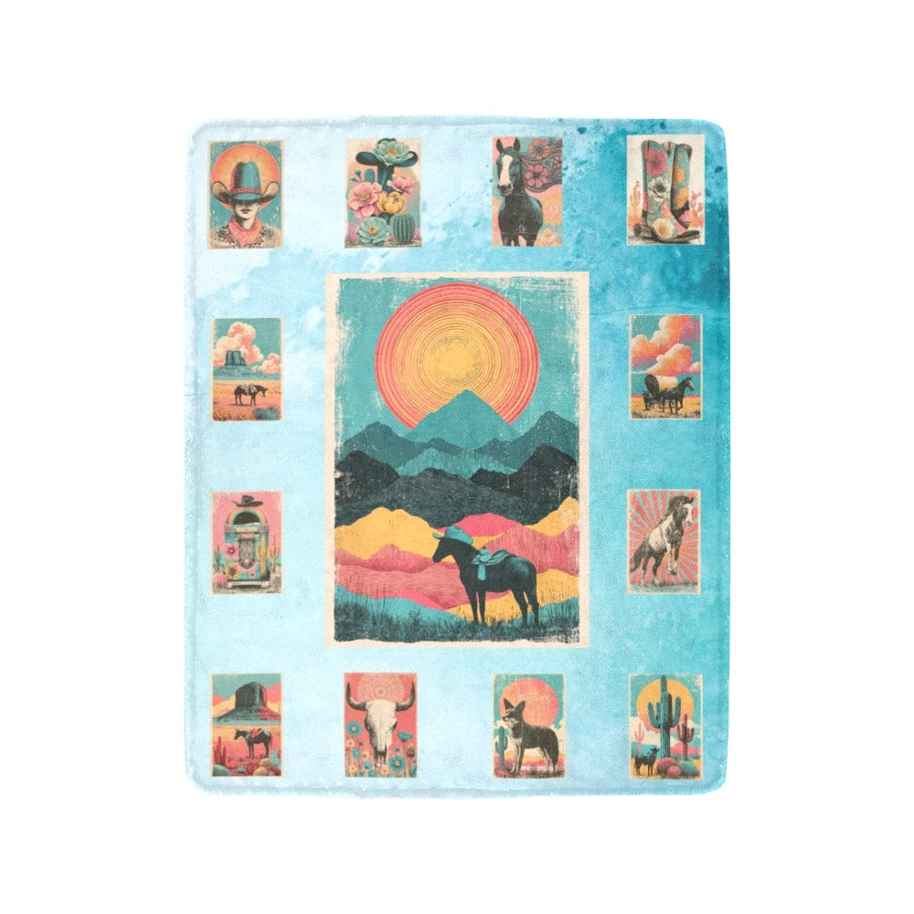 Baha Ranch Western Sunrise Ultra-Soft Micro Fleece Blanket 40" x  50" Made in America