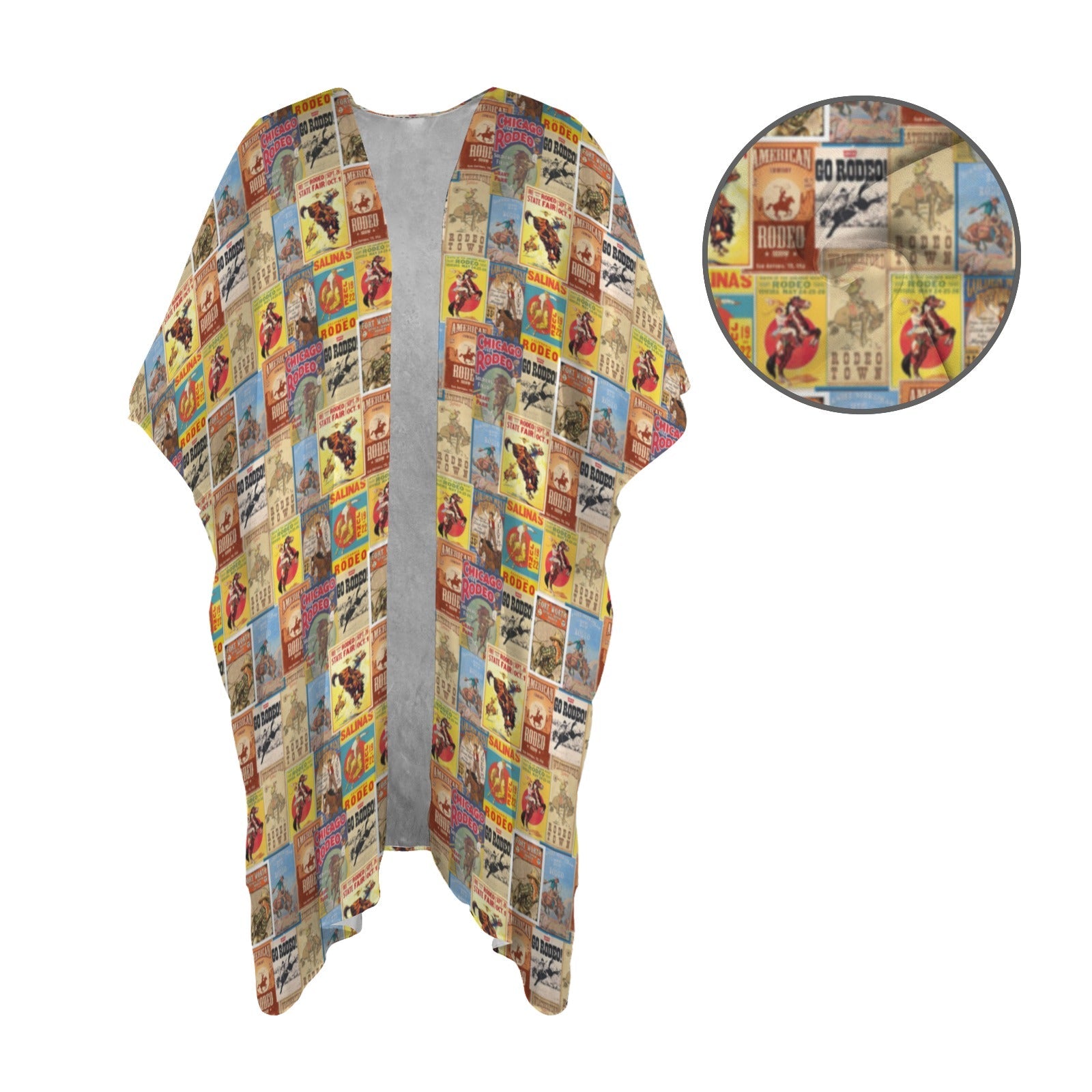 Vintage Rodeo Poster Duster Kimono Coverup Women's Long Cover Up