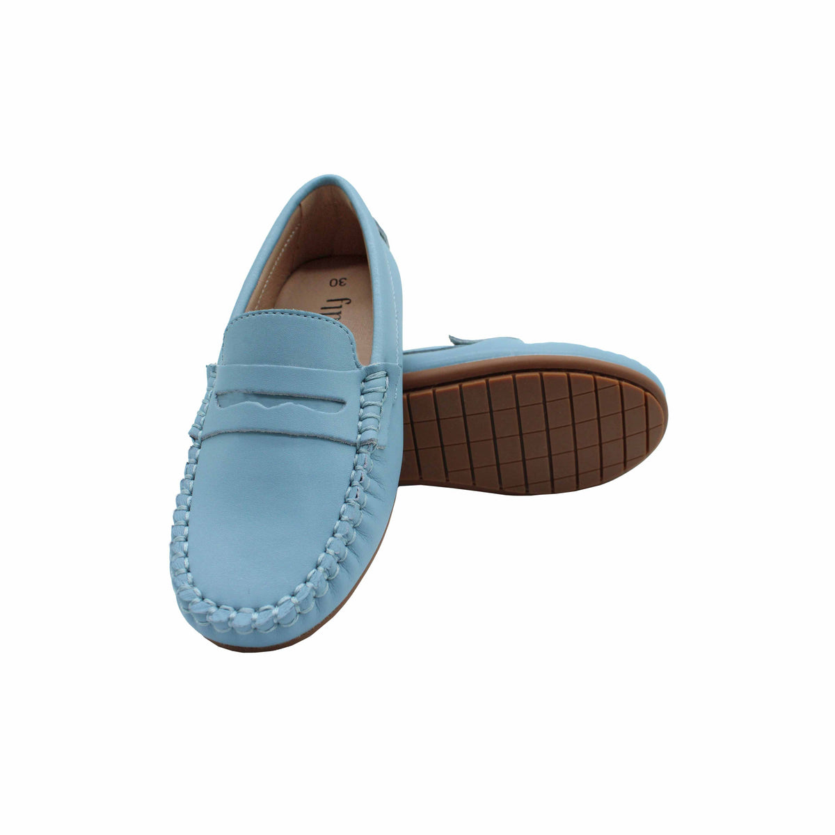 Fintoes Kids' Dusty Blue Leather Penny Loafers
