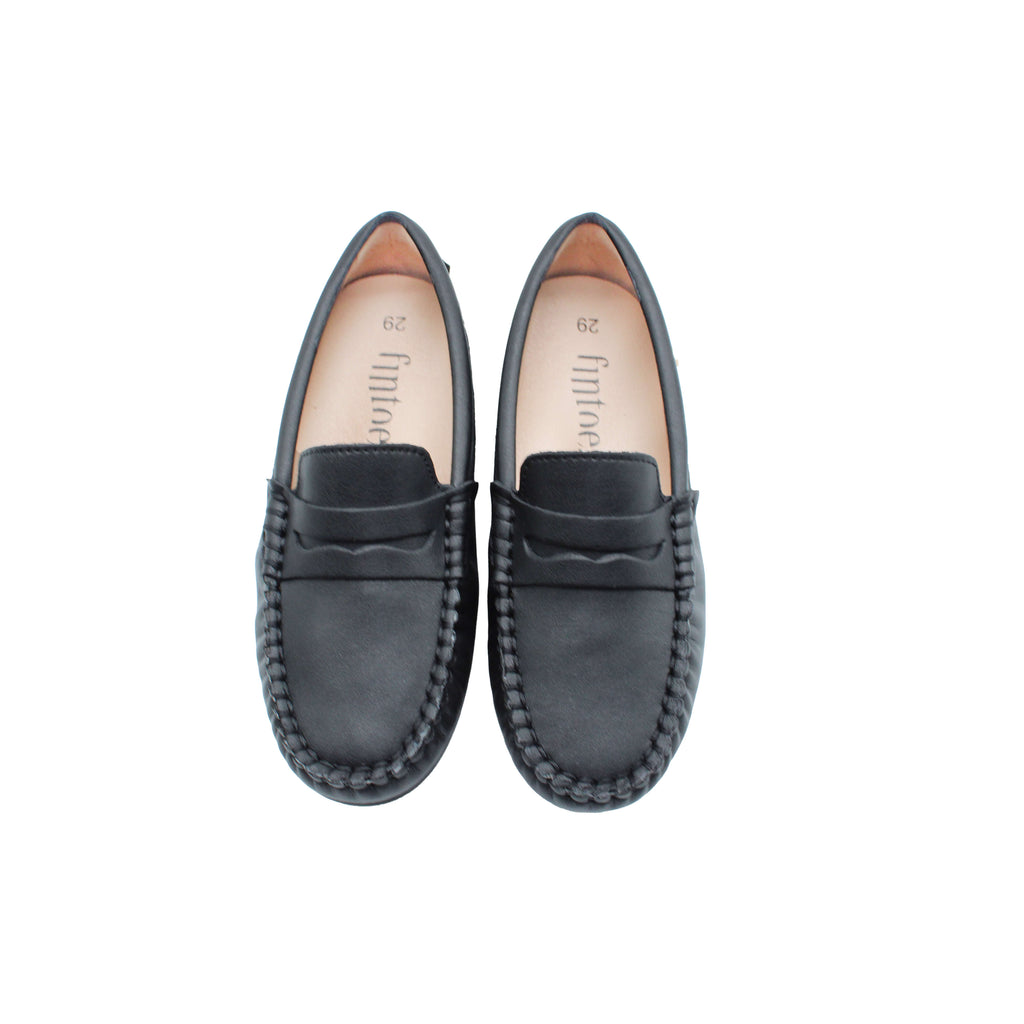 Fintoes Black Leather Loafer With Penny For Work And School