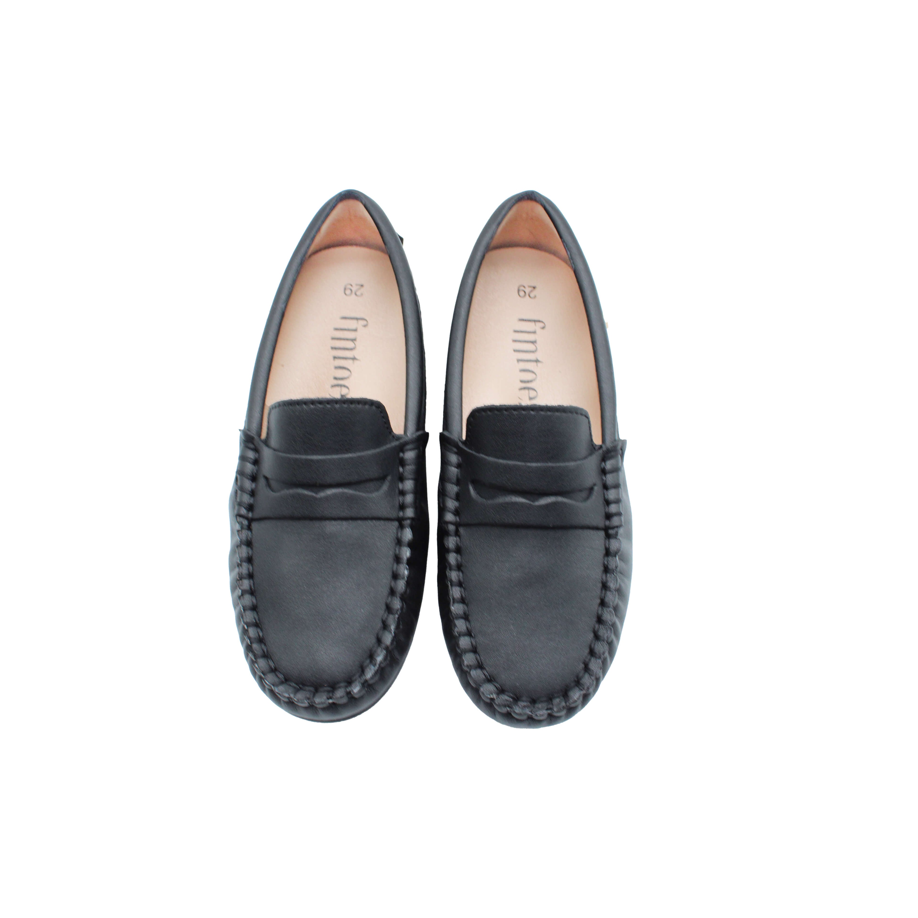 Fintoes Black Leather Loafer With Penny For Work And School