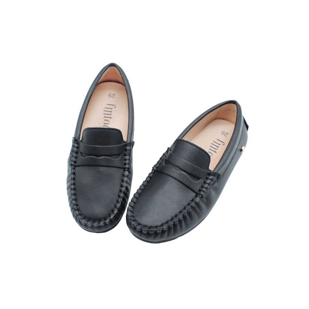 Fintoes Black Leather Loafer With Penny For Work And School