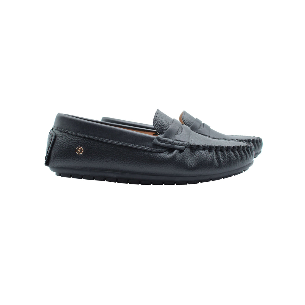 Fintoes Black Pebbled Leather Loafer For Work And School