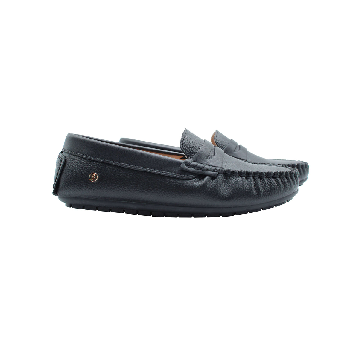 Fintoes Black Pebbled Leather Loafer For Work And School