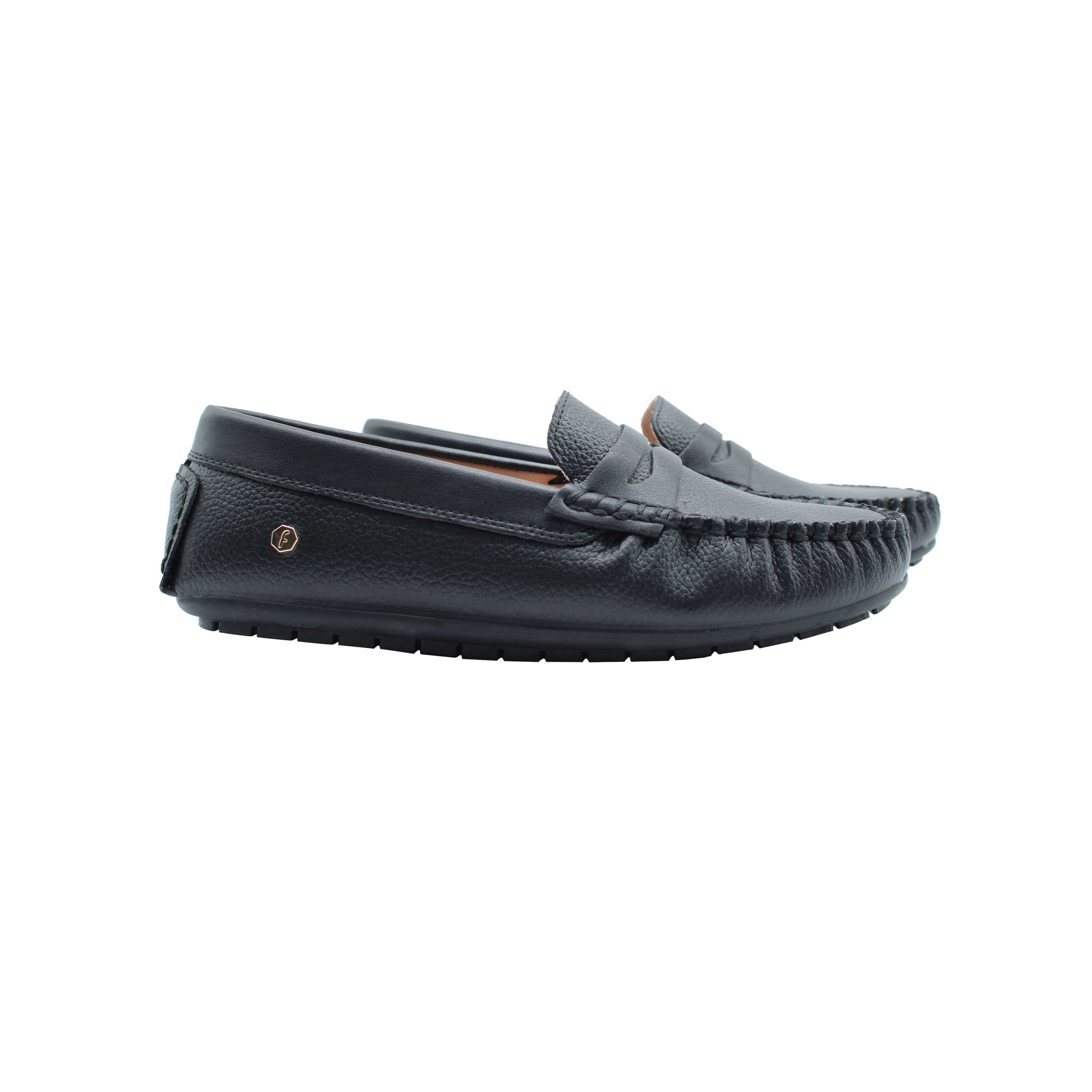 Fintoes Black Pebbled Leather Loafer For Work And School