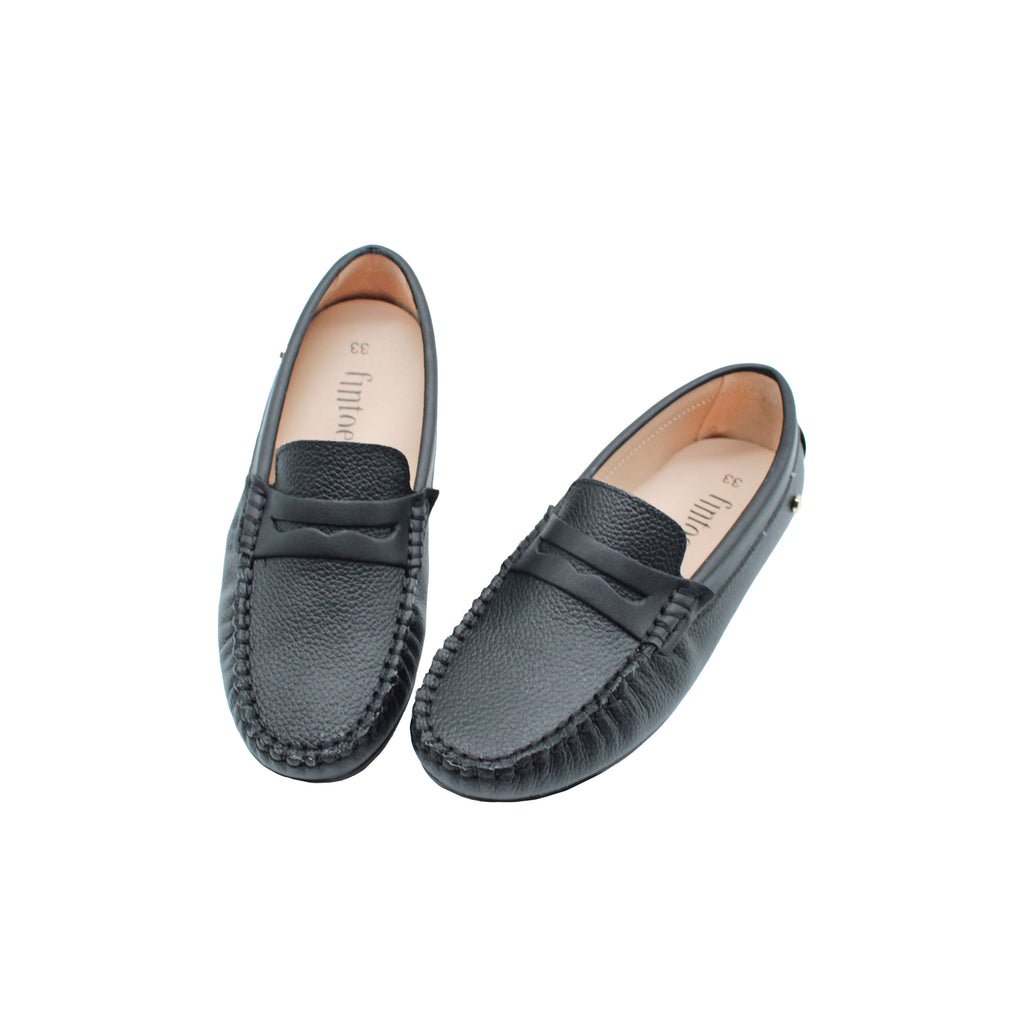 Fintoes Black Pebbled Leather Loafer For Work And School