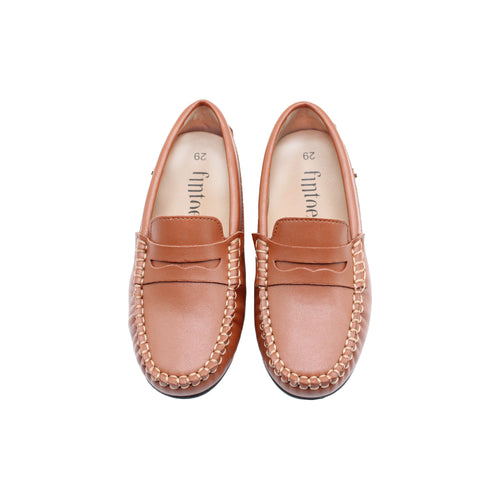 Fintoes Kids' Luggage Leather Penny Loafers