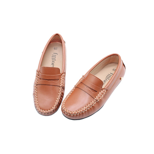 Fintoes Kids' Luggage Leather Penny Loafers