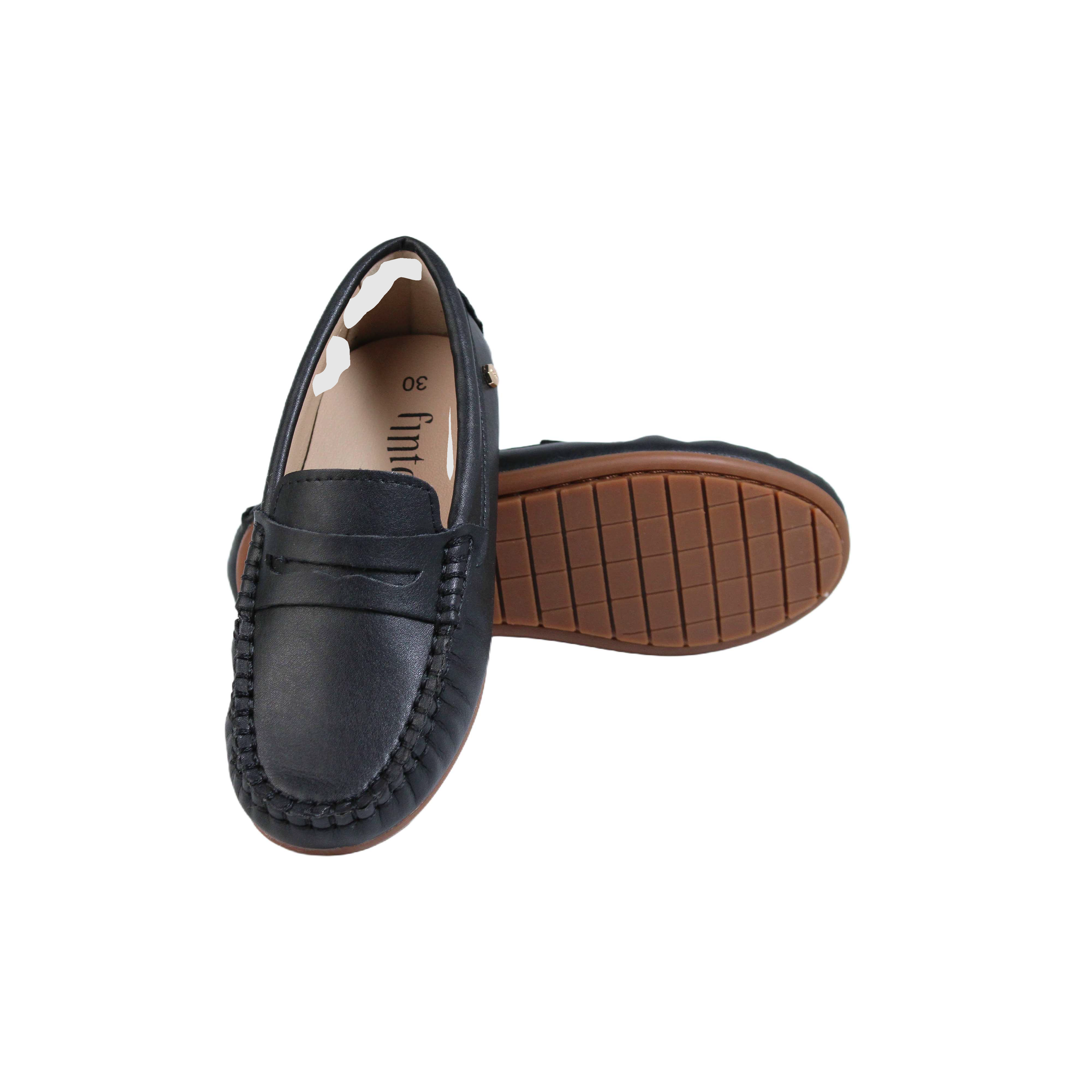 Fintoes Black Leather Penny Loafer For Work And School