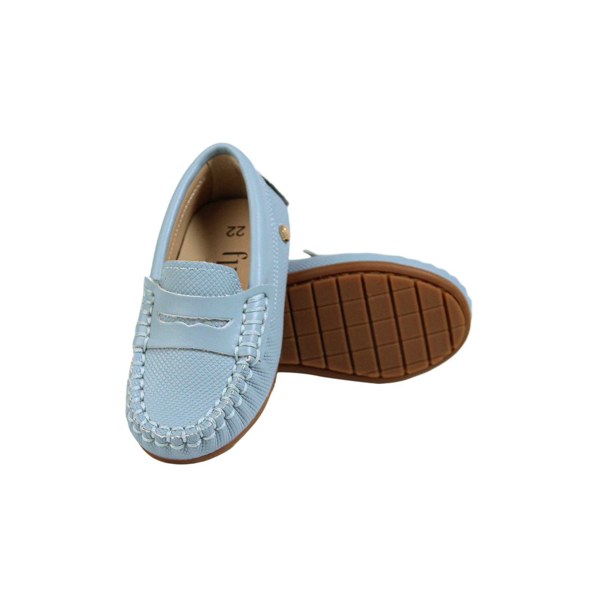 Fintoes Kids' Dusty Blue Leather Penny Loafers