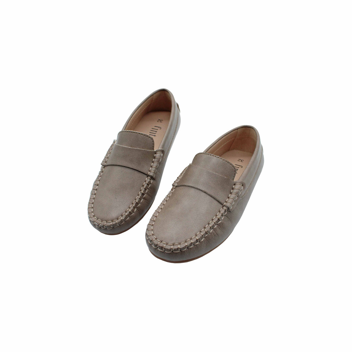 Fintoes Kids' Dark Taupe Leather Penny Loafers, Heeled