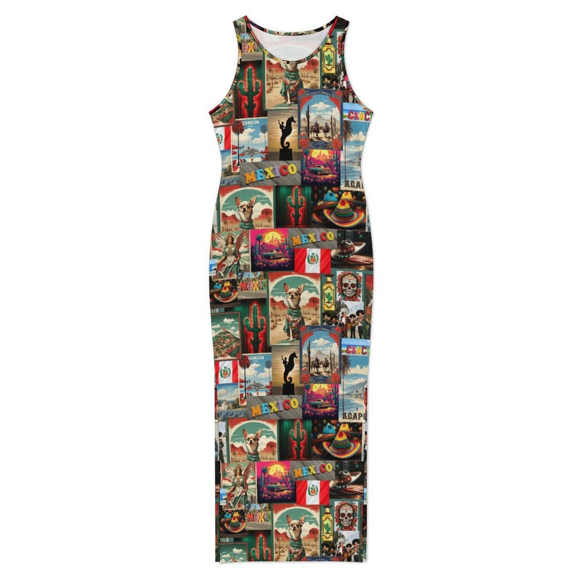 Colores De Mexico Destination Mexico Sleeveless Bodycon Side Slit Long Dress