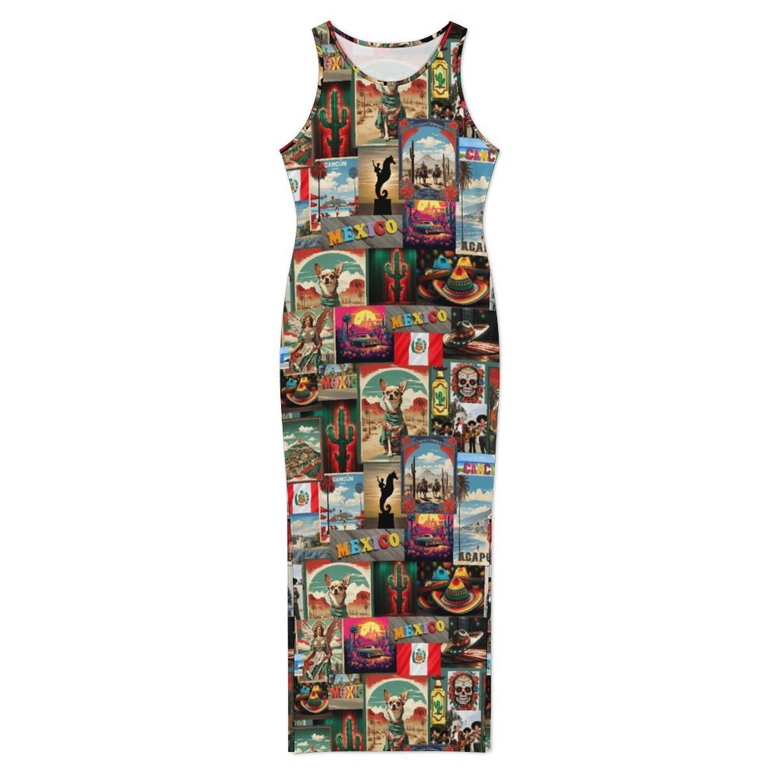 Colores De Mexico Destination Mexico Sleeveless Bodycon Side Slit Long Dress