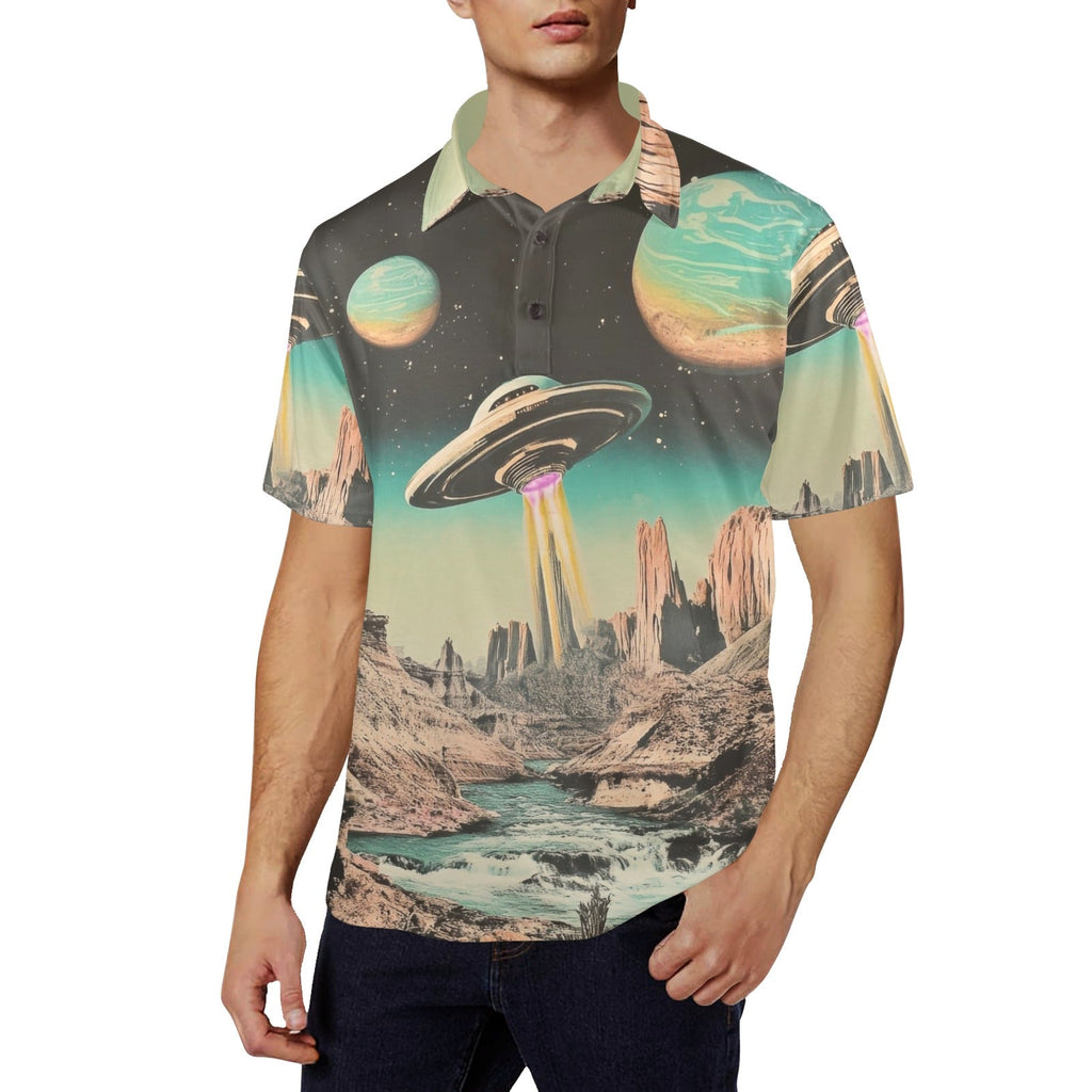 Baha Ranch Retro Pop Western Space Cowboy Polo Shirt
