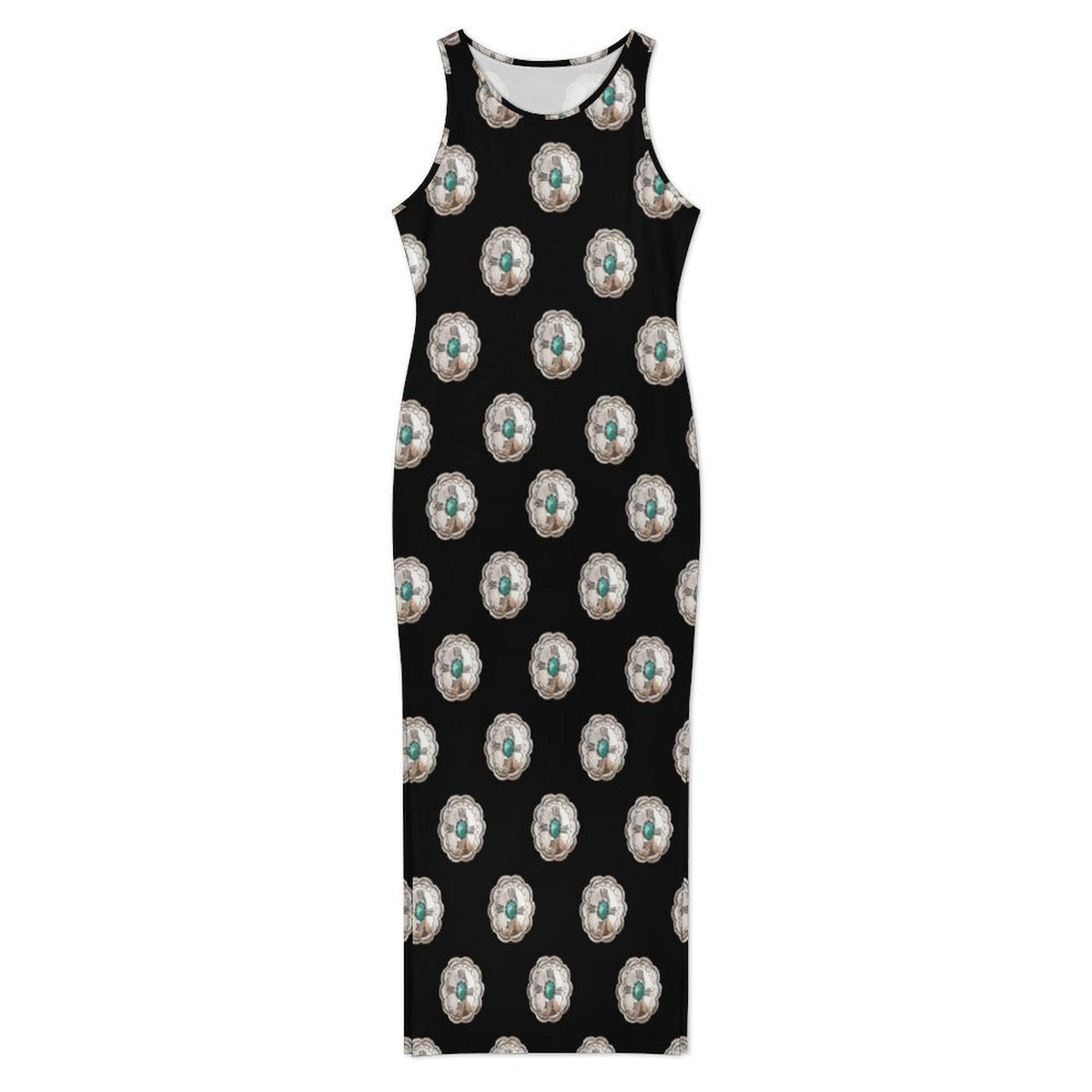 Silver Concho Slit Maxi Dress