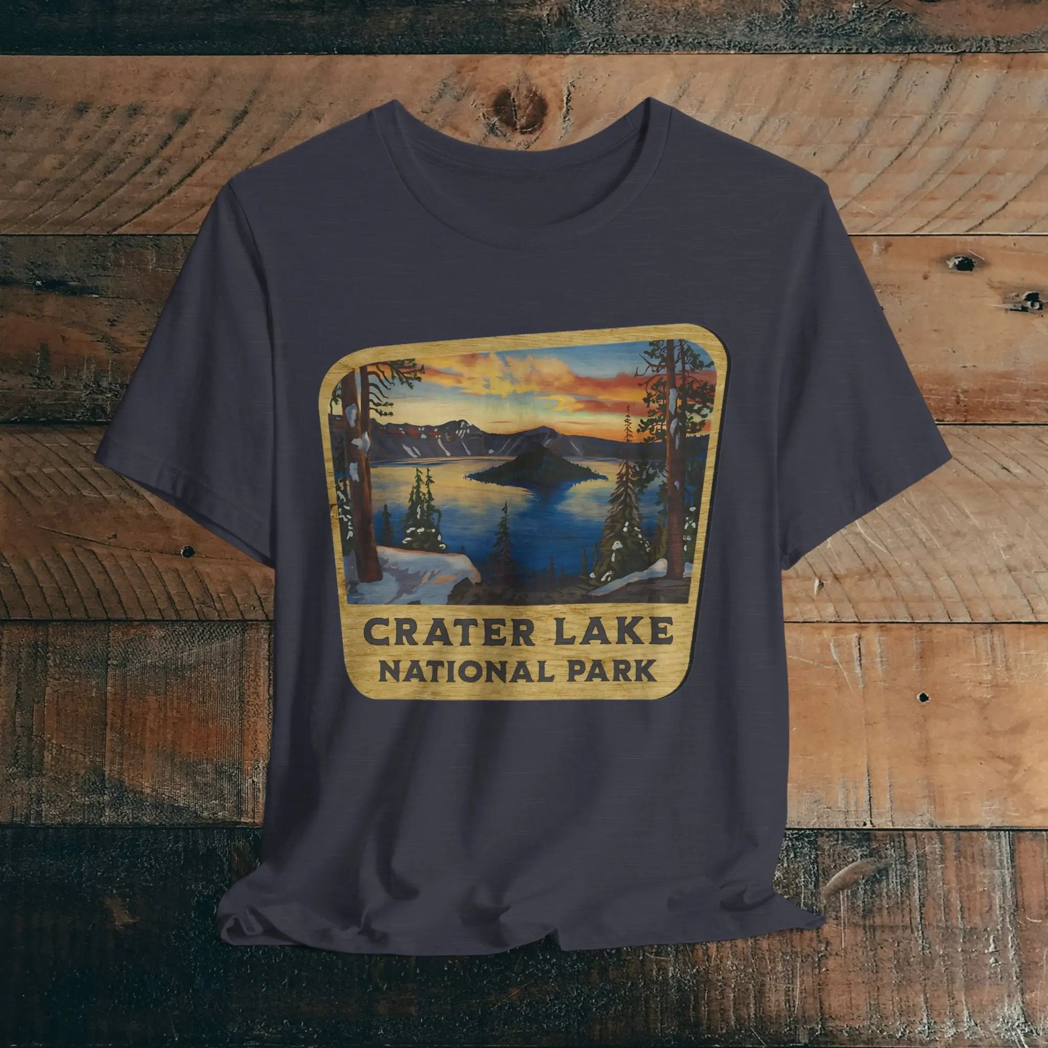 Crater Lake National Park Unisex Fit Short Sleeve T-Shirt Wood Sign
