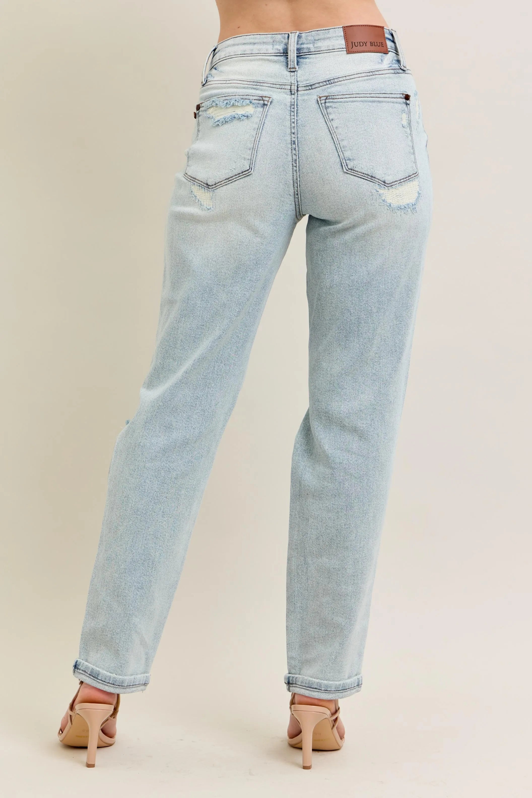 Garden Naked Judy Blue Full Size Mr Repair Stitch Detail Destroy Single Cuff Bf Jeans Plus Size