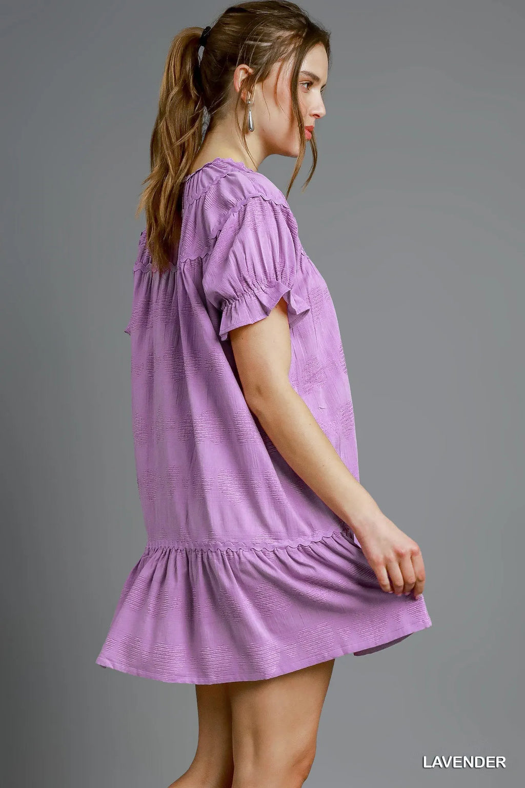 Garden Naked Umgee Heart Pattern Short Sleeve Ruffle Babydoll Dress