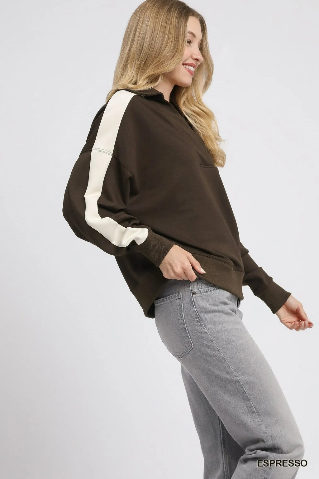 Garden Naked Umgee Color Block Polo Sweatshirt