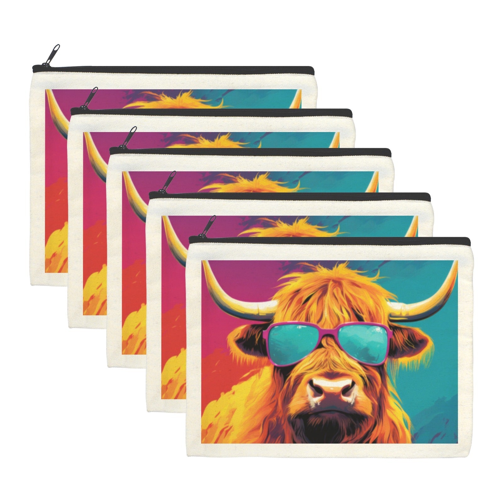 Cool Highland Cow Cosmetic Bag Pack of 5 Made in America