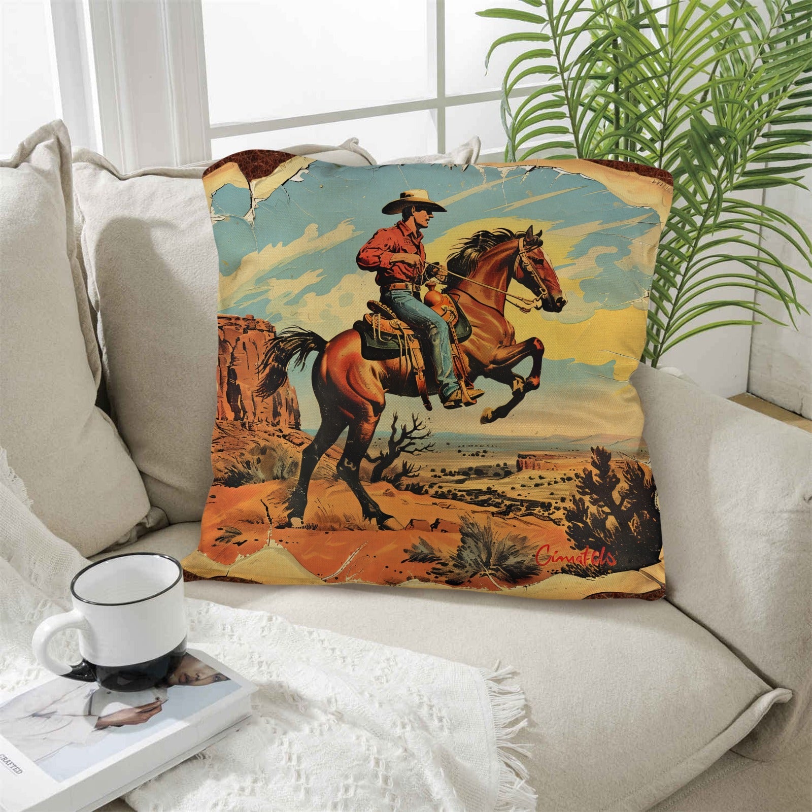 Vintage Cowboy Pillow Case Made in America