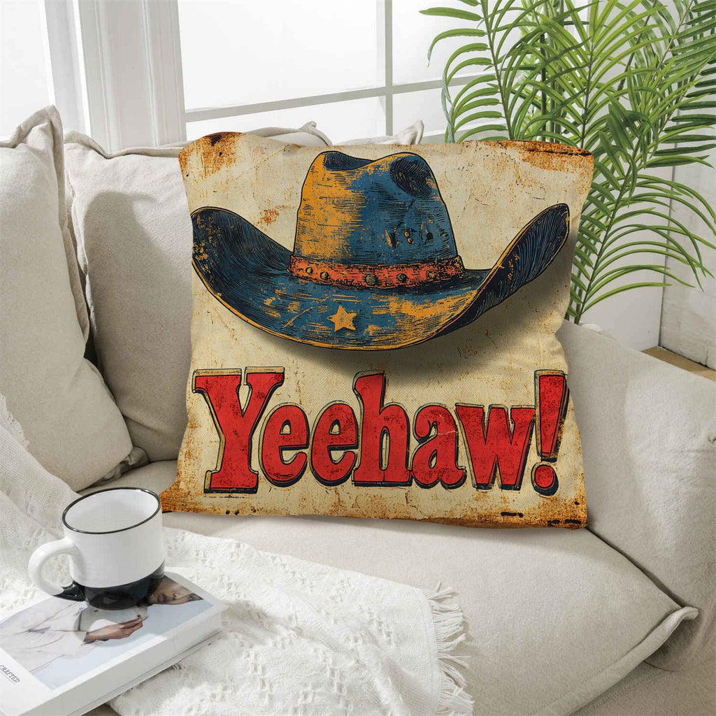 Vintage Western Yeehaw Throw Pillow Case 18 x 18 Made in America