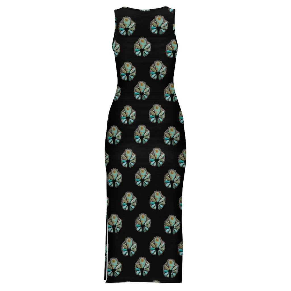 Turquoise Naja Sleeveless Bodycon Side Slit Maxi Dress